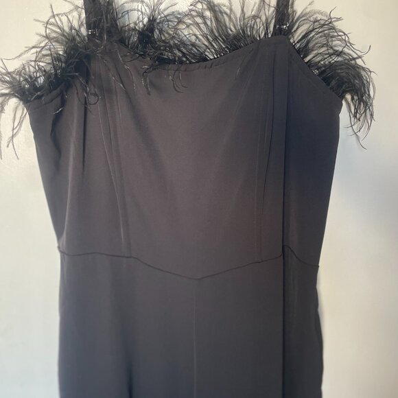 Nicole Miller Black Ostrich Feather Festive Jumpsuit NWT - Picture 2 of 7